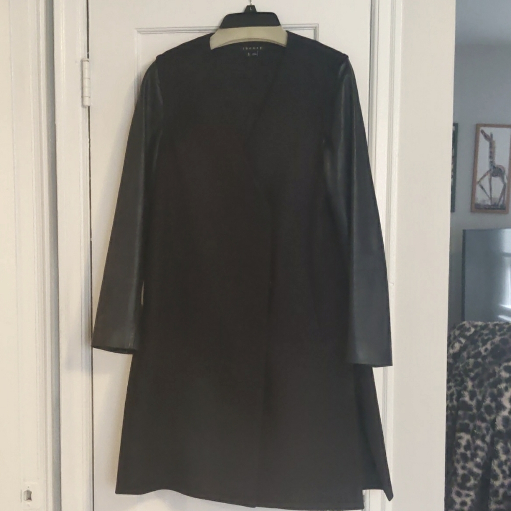 DESIGNER Theory Leather And Wool Coat
